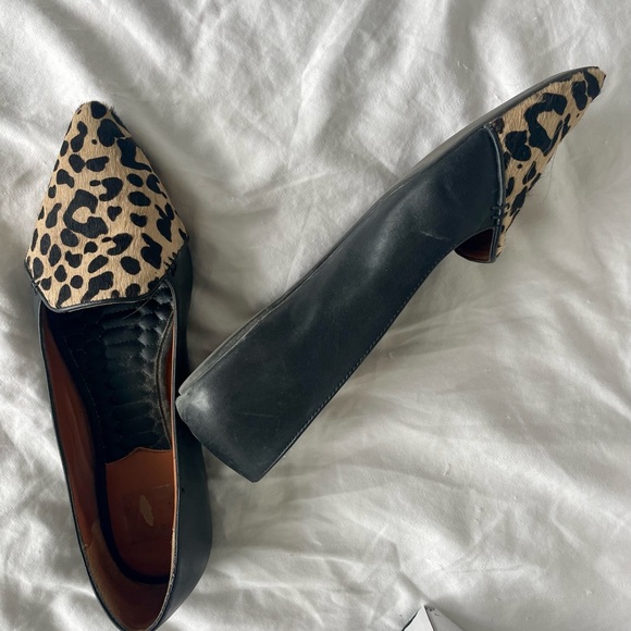 DV by Dolce Vita black leather/leopard calf hair pointed ballet flats 8.5W - Picture 3 of 8